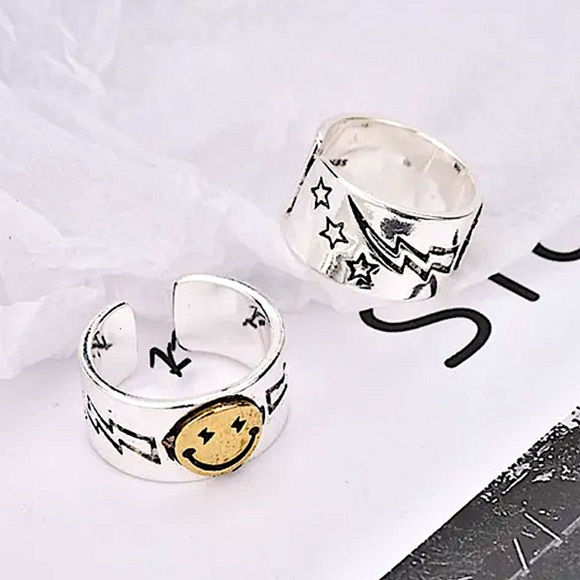 Sterling Silver Happy Face Smiley Adjustable Resizable Minimalist Ring - Picture 11 of 13
